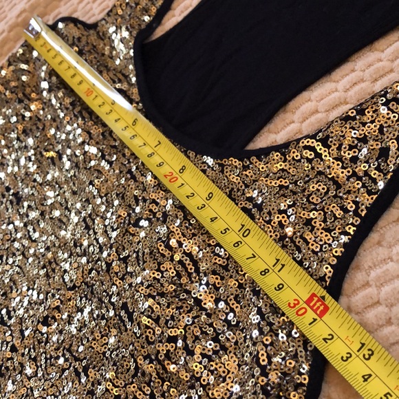 WYL Gold disc sequins front embellished, solid, soft black racer back tank - Picture 10 of 12